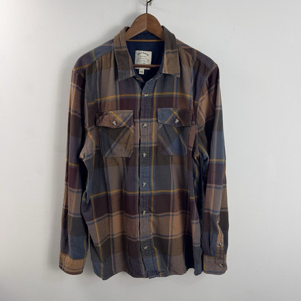 Fat Face Flannel Men’s 2X-Large Multicolored Plaid Long Sleeve Cotton Button Up
